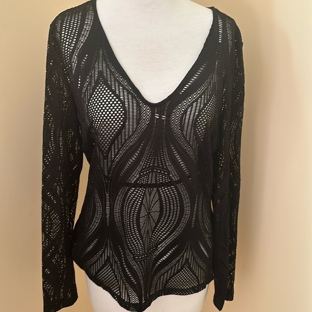 Bebe XL black lace blouse. New.